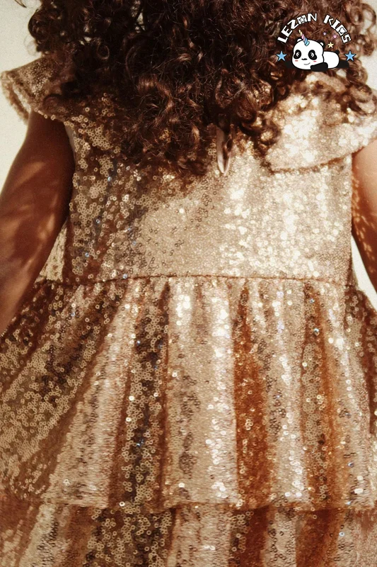 LEZONKIDS - Vestido de festa de casamento personalizável para meninas, sem manga, com lantejoulas e cor dourada para o verão